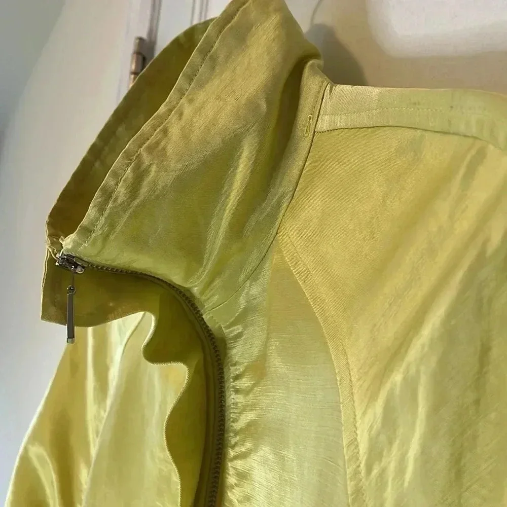 Linen‎ Blend Jacket Women’s Med P Yellow Front Zip Pockets Collar Modern Artsy